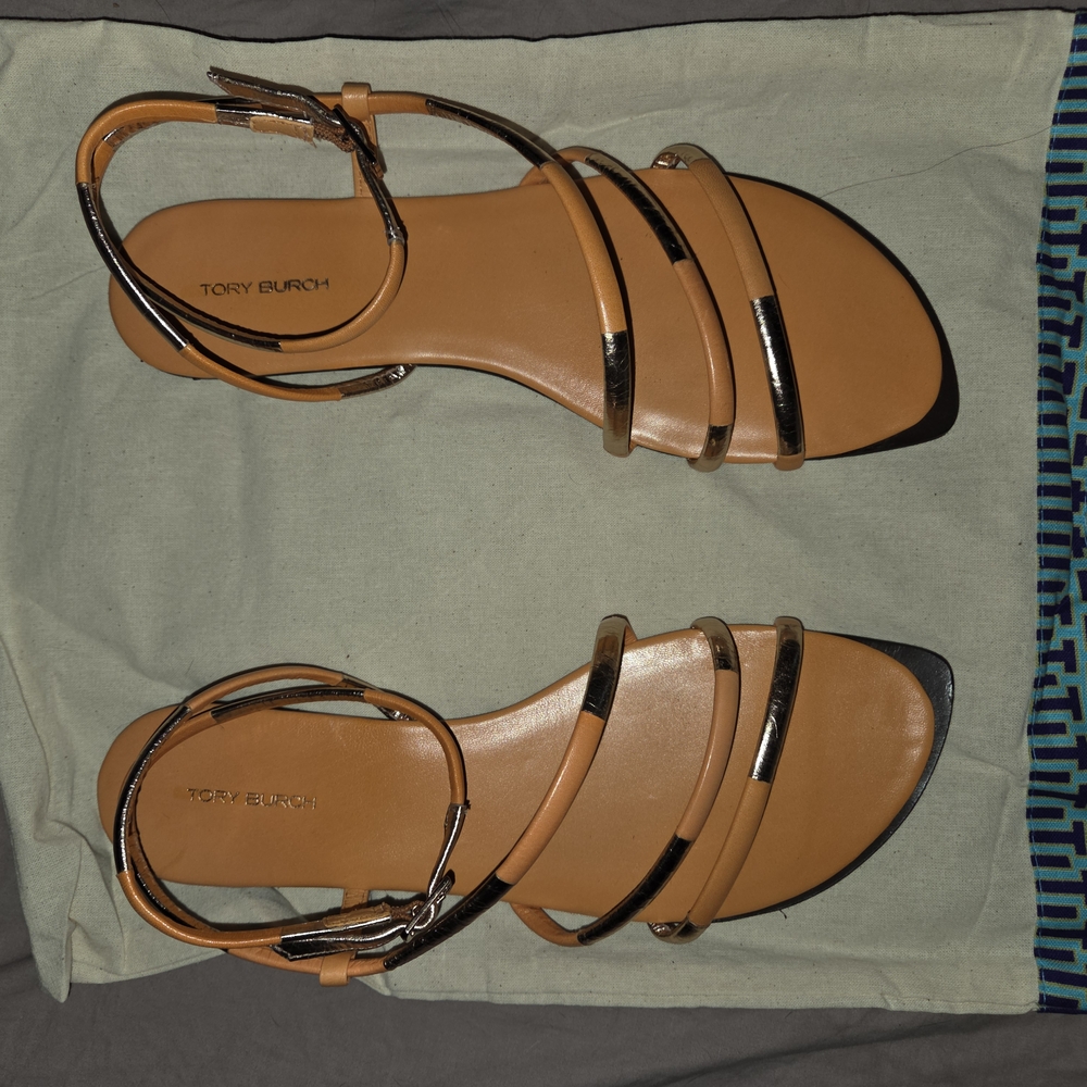 Tory Burch Tan Sandals Size 9. Wore 1x For An 1 Hour. TB Bag Is With The Shoes.